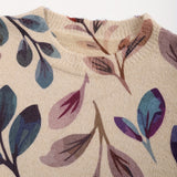 Women's Casual Knit Pullover - Soft, Round Neck, Long Sleeves, Gradient Leaf Pattern