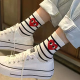 Pack of 5 Pairs of Striped Socks – Mid-Calf Model for Couples, Soft and Comfortable