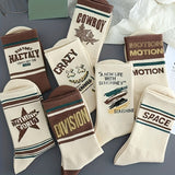 Randomly Selected 4 Pairs of Retro Letter Print Casual Socks for Men And Women - Stylish Mid-Calf Sports Socks Featuring Bold Graphic Designs.