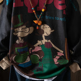 Plus-Size Women's All-Over Print Cartoon Character Sweater - Thick Cozy Loose-Fit Long Sleeve Round Neck Pullover, Casual Clothing for All Seasons, Allseason Pullover, Playful Design, Durable Pullover