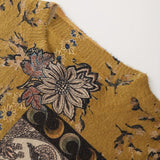 Women's Elegant Loose-Fit Floral Moon & Leaf Print Mink Sweater - Round Neck Long Sleeve All-Season Casual Top, Machine Washable, Cute Sweater, Everyday Comfort Wear, Decorative Button Detail, Soft Texture Apparel