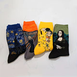 4 Pairs Men'S Cotton Blend World Famous Painting Creative Sailor Socks, 80% Cotton, 5% Spandex, 15% Polyamide, with Hand Wash Only Instruction