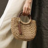 Natural Grass Woven Handbag for Women - Beige/Light Beige, Open Beach Bag without Closure, Spacious and Casual for Daily, Travel or Birthday/Wedding Gift - by GENCL, Removable Shoulder Strap, Jute Texture