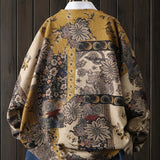 Women's Elegant Loose-Fit Floral Moon & Leaf Print Mink Sweater - Round Neck Long Sleeve All-Season Casual Top, Machine Washable, Cute Sweater, Everyday Comfort Wear, Decorative Button Detail, Soft Texture Apparel