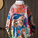 Women'S Plus Size Lightweight Crew Neck Sweater - Vibrant Bear Print, Traditional Mexican Design, Long Sleeve Pullover for Fall & Spring, Casual & Elegant Style, Allseason Sweater | Vibrant Bear Print | Comfortable Fit, Plus Size Sweater, PLUS SIZE