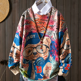 Women'S Plus Size Lightweight Crew Neck Sweater - Vibrant Bear Print, Traditional Mexican Design, Long Sleeve Pullover for Fall & Spring, Casual & Elegant Style, Allseason Sweater | Vibrant Bear Print | Comfortable Fit, Plus Size Sweater, PLUS SIZE