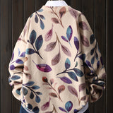 Women's Casual Knit Pullover - Soft, Round Neck, Long Sleeves, Gradient Leaf Pattern