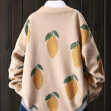 Women's Fashion Knitted Pullover - Fruit Pattern, Mink, Casual Round Neck, Long Sleeves, Comfortable for Daily Wear