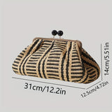 Pochette élégante à rayures multicolores avec perles et fermeture à boucle - Sac léger en polyester pour soirées, mariages, plage et cadeaux