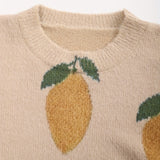 Women's Fashion Knitted Pullover - Fruit Pattern, Mink, Casual Round Neck, Long Sleeves, Comfortable for Daily Wear