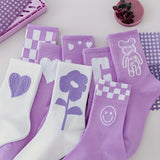 Pack of 8 Pairs of Mid-Calf Socks – Purple Series