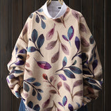Women's Casual Knit Pullover - Soft, Round Neck, Long Sleeves, Gradient Leaf Pattern