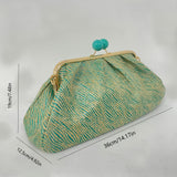 Pochette Élégante à Rayures Vertes et Perles pour Femme, Grande Capacité avec Bandoulière Détachable, Idéale pour Soirées, Mariages, Bal de Promo et Événements Formels