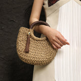 Natural Grass Woven Handbag for Women - Beige/Light Beige, Open Beach Bag without Closure, Spacious and Casual for Daily, Travel or Birthday/Wedding Gift - by GENCL, Removable Shoulder Strap, Jute Texture