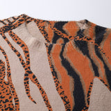 Women's Leopard Print Knitted Pullover Sweater - Geometric Pattern, Casual Round Neck, Long Sleeves, Stylish and Comfortable