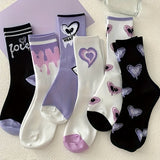 Pack of 5 Pairs of Socks – Purple and Black Pattern Mid-Calf