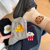 4 Pairs of Autumn and Winter Ins Fashionable and Versatile Donut Cute Heel Mid-Cut Women's Socks