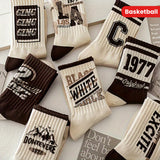 Trendy American Retro Mid-Calf Socks - 4/8 Pairs Men's Youth Long Tube Autumn and Winter Sports Basketball Socks