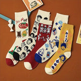 5 Pairs Men's Cartoon Character Socks - Trendy Korean Style Fun & Quirky Design, Breathable Machine-Washable Spring Summer Casual Crew Socks, Summer Sock Wear | Playful Sock Patterns | Cute Graphic Socks, Funny Socks