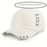 [Trendy Baseball Cap] Trendy Metal Cross Iron Ring Duckbill Baseball Cap | Korean Version Four Seasons Men and Women Fashion Sun Hat Couple Casual Hat
