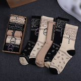 5 pairs of black Paisley patterned crew socks, unisex street fashion sports socks for all seasons