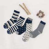 5pcs Men's Striped British Business Style Mid-Calf Socks - Soft, Comfortable Cotton Blend with Stretch, Versatile for Sports & Casual Wear, Machine Washable