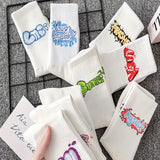 9 Pairs Of Men's Trendy Graffiti Pattern Crew Socks, Anti Odor & Sweat Absorption Breathable Socks, For All Seasons Wearing
