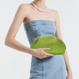 Sac à Main Élégant en Bambou Tissé pour Femmes - Pochette Légère Vert Brillant & Noir avec Fermeture Bouton, Doublure Polyester Résistante pour Mariages, Soirées, Plage, Pique-niques - Sac Polyvalent pour Occasions Spéciales et Usage Quotidien