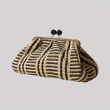 Pochette élégante à rayures multicolores avec perles et fermeture à boucle - Sac léger en polyester pour soirées, mariages, plage et cadeaux