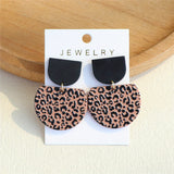 Elegant Women's Acrylic Earrings | Coffee-Colored Leopard Print | Semi-Oval Shape with Stainless Steel Posts | Versatile Daily Wear & Gift Option, Quirky Earrings