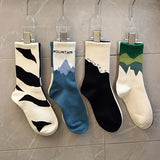 4pcs Unisex Fashion Gradient Pattern Comfort Breathable Casual Mid-Calf Socks, Polyester 70%, 30%, Knit Fabric, with Hand Wash Only