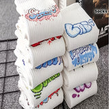 9 Pairs Of Men's Trendy Graffiti Pattern Crew Socks, Anti Odor & Sweat Absorption Breathable Socks, For All Seasons Wearing