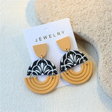 1 Pair of Women'S Rice Ears, Flowers, Branches And Leaves Printed Wheat-Colored Clay Texture Ins Design Hollow Trendy Acrylic Earrings