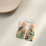 1 Pair Bohemian Retro Geometric Acrylic Drop Earrings for Women - Lightweight Summer Festival Party Jewelry with Vibrant Orange Green Black White Teal Design, Casual Vacation Dangle Earrings, Novelty Earrings, Glossy Finish, Elegant Craftsmanship
