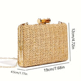 Clutch en Forme de Bambou à Tissage d'Herbe avec Fil Doré Scintillant pour Femmes, Chaîne Métallique Détachable et Bandoulière Crossbody, Idéal pour Vacances, Voyages, Plage, Pique-niques, Fêtes Extérieures, Mariages Thématiques, Cadeaux de Vacances