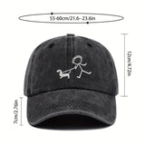 1pc Unisex Embroidered Dog Walking Baseball Cap, Adjustable Polyester Hat for Couples, Lightweight Sun Protection for Outdoor Fishing, Casual Skateboarding, Golf Sports, Valentine'S, Mother'S Day, Football Gift - Black Suitable for Men And