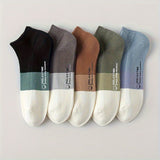 5 Pairs Men's Cotton Blend Alphabet Pattern Low-Cut Socks - Breathable, Anti-Odor, Moisture-Wicking, All-Season Comfort for Daily & Outdoor Wear, Machine Washable, Casual Sock Style, Trendy Design, Breathable Fabric, Active Lifestyle