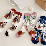 5 Pairs Abstract Face Socks, College Style Cute Mid Tube Socks, Women's Stockings & Hosiery For Fall & Autumn