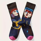 3 Pairs Artistic Oil Painting Print Socks - Creative Fashion Mid-Calf Socks with Unique Designs (Mona Lisa, Floral & Bird Motifs) - Unisex Couple Socks for Women & Men - Hand Wash Only, Novelty Socks