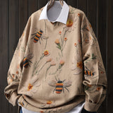 [Bee Flower Pattern Sweater] Casual Round-Neck Long-Sleeved Sweater - Bee And Flower Pattern - Winter And Autumn