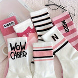 Lot de 5 Paires de Chaussettes avec Rayures Rose & Blanc