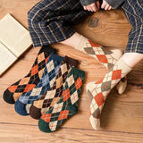 5 Pairs of New Autumn and Winter Warm and Sweat-absorbing Simple Plaid All-match Street Style Long Stockings for Men and Women