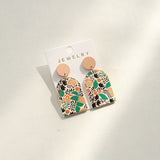 1 Pair Bohemian Retro Geometric Acrylic Drop Earrings for Women - Lightweight Summer Festival Party Jewelry with Vibrant Orange Green Black White Teal Design, Casual Vacation Dangle Earrings, Novelty Earrings, Glossy Finish, Elegant Craftsmanship