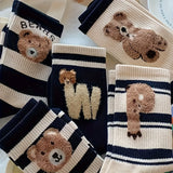 5 Pairs of Men's and Women's Fluffy Cartoon Bear Socks Comfortable Warm Mid-Calf Socks