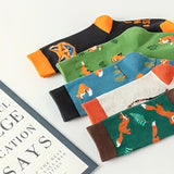 5 Pairs of Cartoon Fox Patterned Mid-Calf Socks