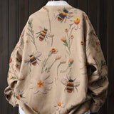 [Bee Flower Pattern Sweater] Casual Round-Neck Long-Sleeved Sweater - Bee And Flower Pattern - Winter And Autumn