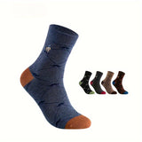 5 Pairs Men'S Argyle Pattern Business Socks - Cotton Blend (75.2% Cotton, 21.8% Polyester, 3% Spandex) - Embroidered, Breathable, Comfortable - Versatile for Work & Outdoor Use - Machine Washable