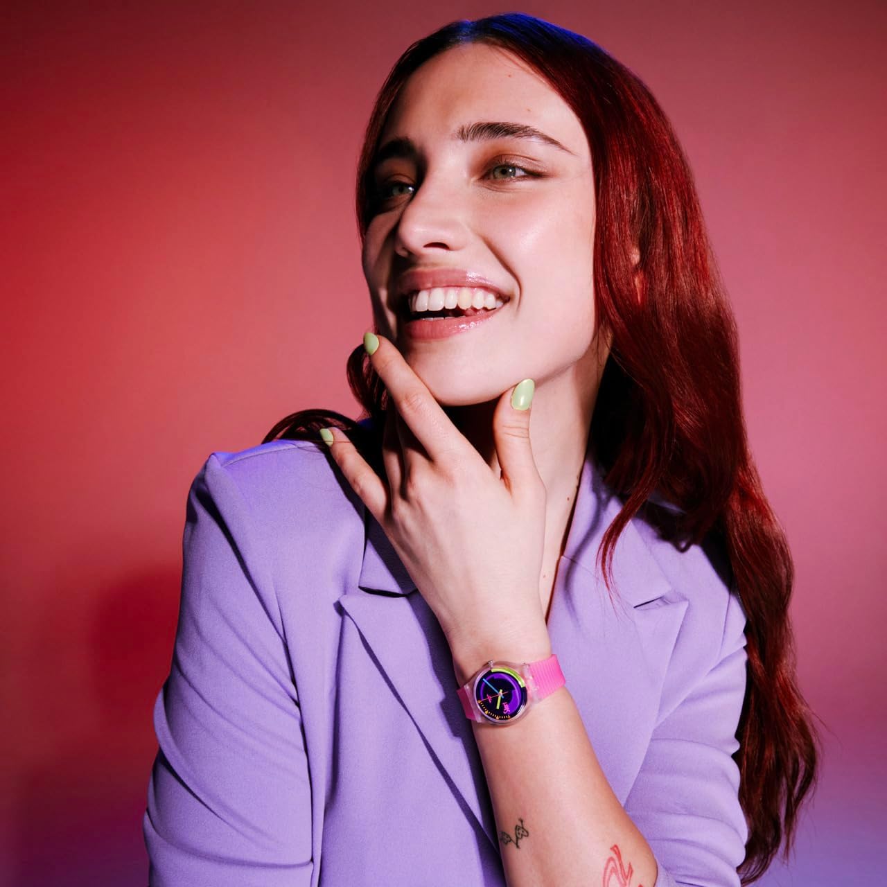 Swatch Neon Pink Podium Montre Unisexe à Quartz SO28K111
