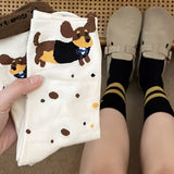 4 Pairs of Whimsical Cartoon Socks - Playful Dog & Cat Designs, Mid-Calf Length, Polyester Blend, Lightweight & Breathable, Ideal for All Seasons, Casual Wear Socks|Playful Animal Print|Stretchy Fabric