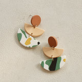 1 Pair of Elegant Boho-Chic Green &amp; Beige Semi-Circle Acrylic Dangle Earrings with Stainless Steel Posts - Perfect Vacation Style Accessory for Women